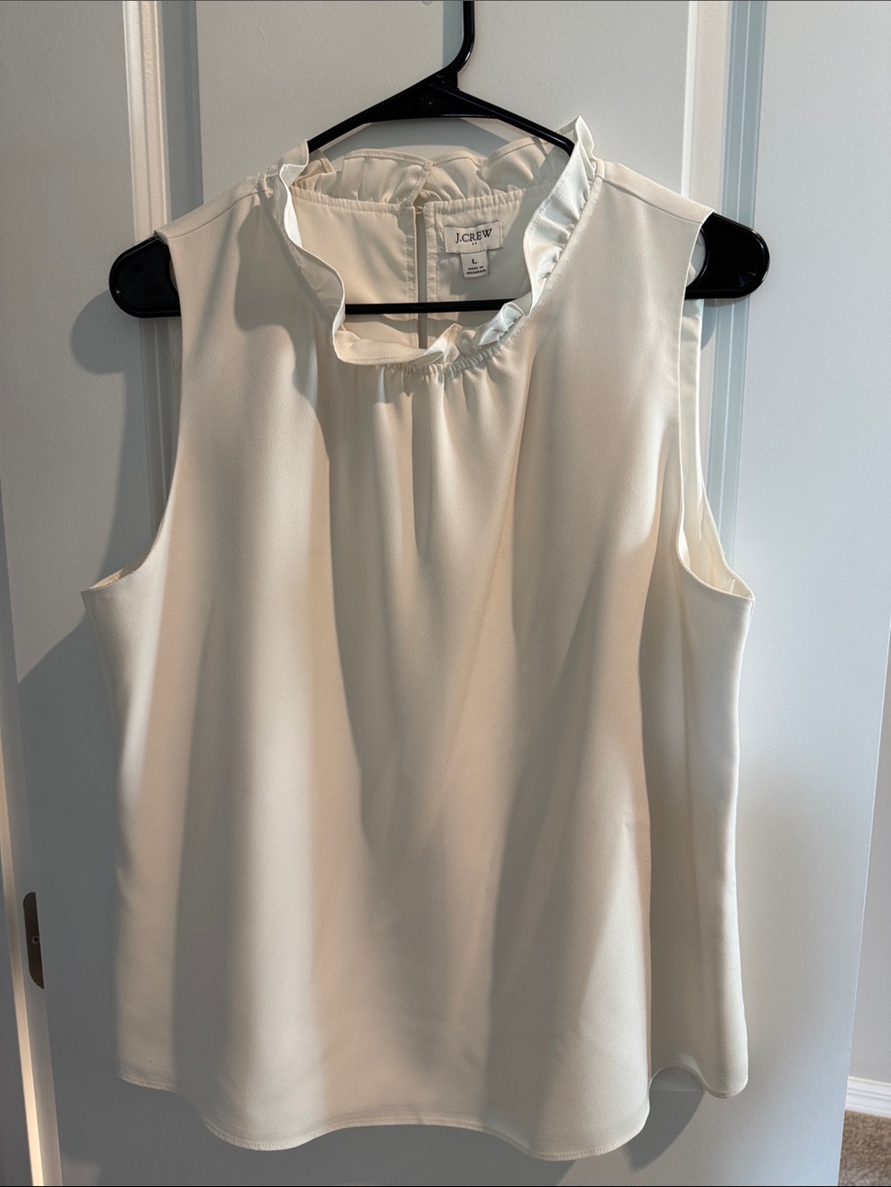 J. Crew Cream Ruffle-Neck Sleeveless Shell - Picture 3 of 5